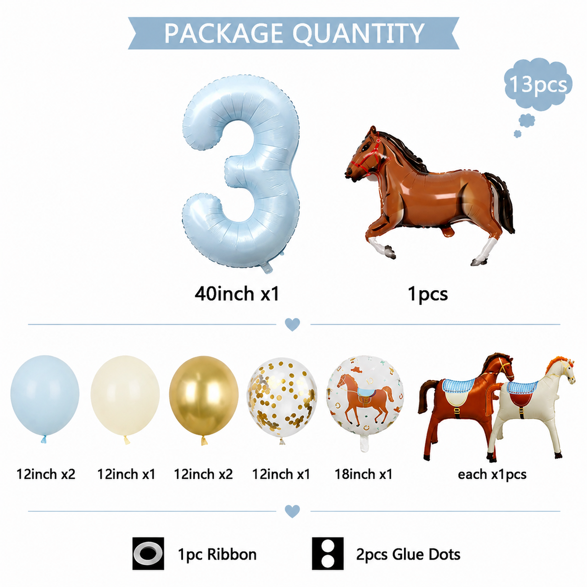Ballon Chiffre | Décoration Anniversaire Cheval | 13 Pièces