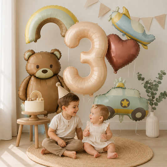 6pc Bear Balloon Rainbow Foil Inflated Mylar Bday Balloons Brown Bears Party Favors Decorations Party Supplies Helium Large Ball