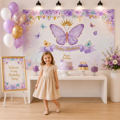 Toile de fond anniversaire | Papillons Féeriques