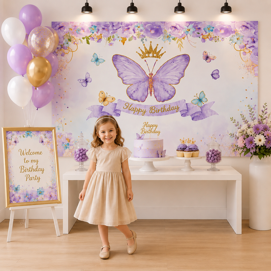 Toile de fond anniversaire | Papillons Féeriques