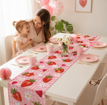 1 Piece Strawberry and White Flower Design Table Runner, Suitable for Farmhouse, Indoor, Kitchen, Celebrations, Table Decoration, Restaurant and Banquet Decoration Supplies