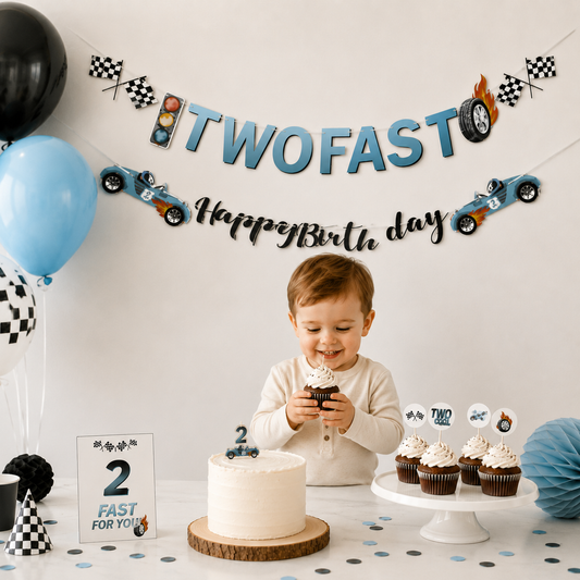 Décor Suspendu Anniversaire | Banderole Two Fast | Voiture de Course