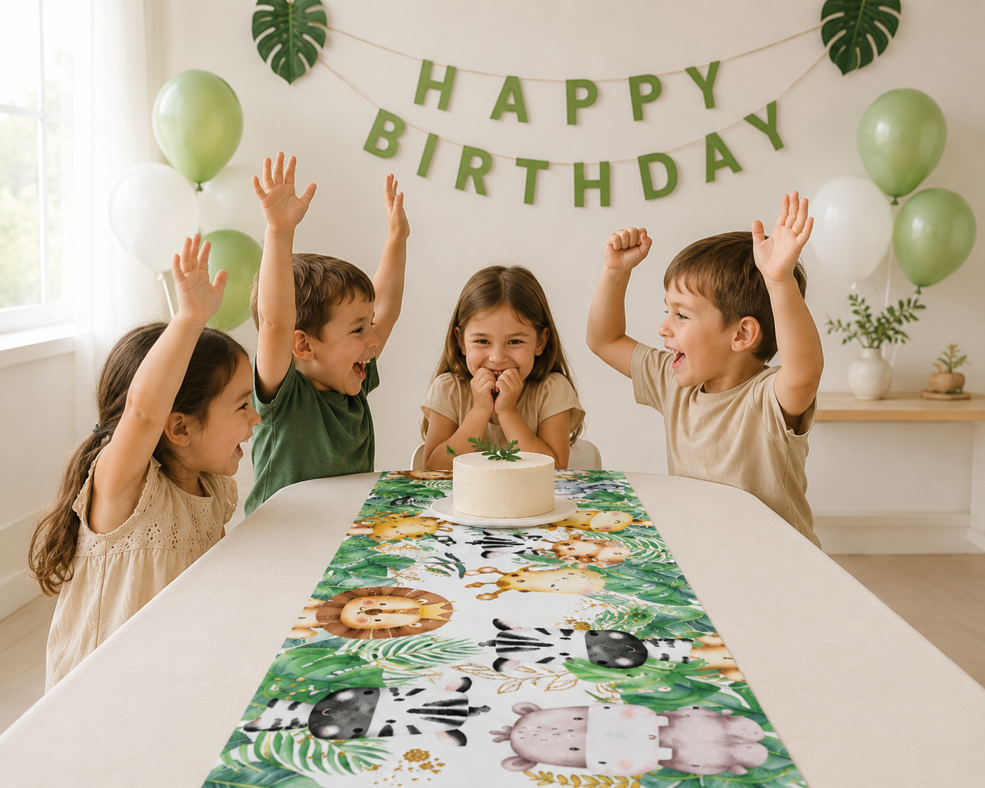 180*35cm Dinosaur Table Runner Jungle Forest Theme Roar Dino One Birthday Party Tablecover Jungle Safari Wild One Party Decor