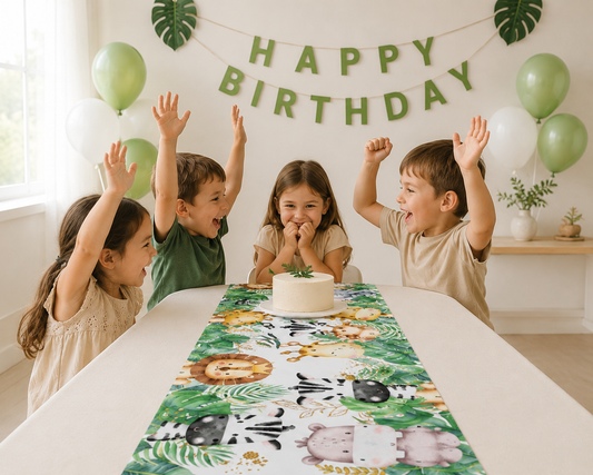 180*35cm Dinosaur Table Runner Jungle Forest Theme Roar Dino One Birthday Party Tablecover Jungle Safari Wild One Party Decor