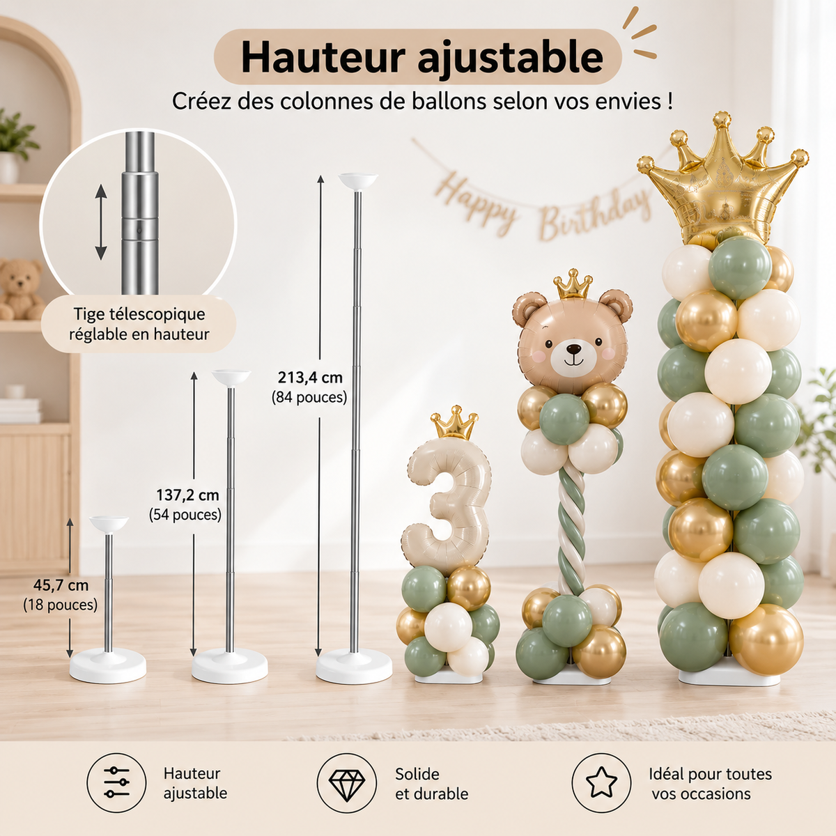Colonnes de Ballons sur Pied | Lot de 2 | 2,13 m