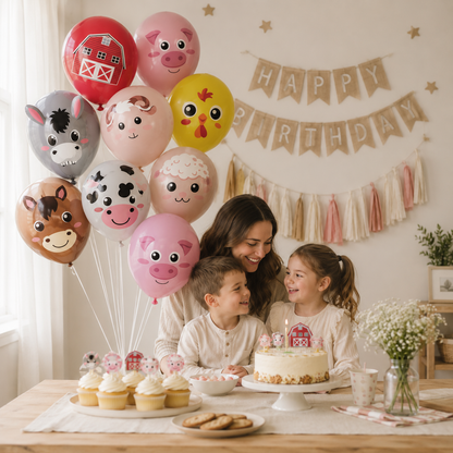 Ballon Anniversaire | latex | Animaux de la ferme | lot de 20