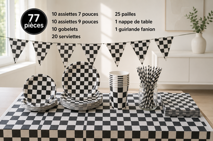 Decoration pour table anniversaire | Kit Damier 77 Pièces