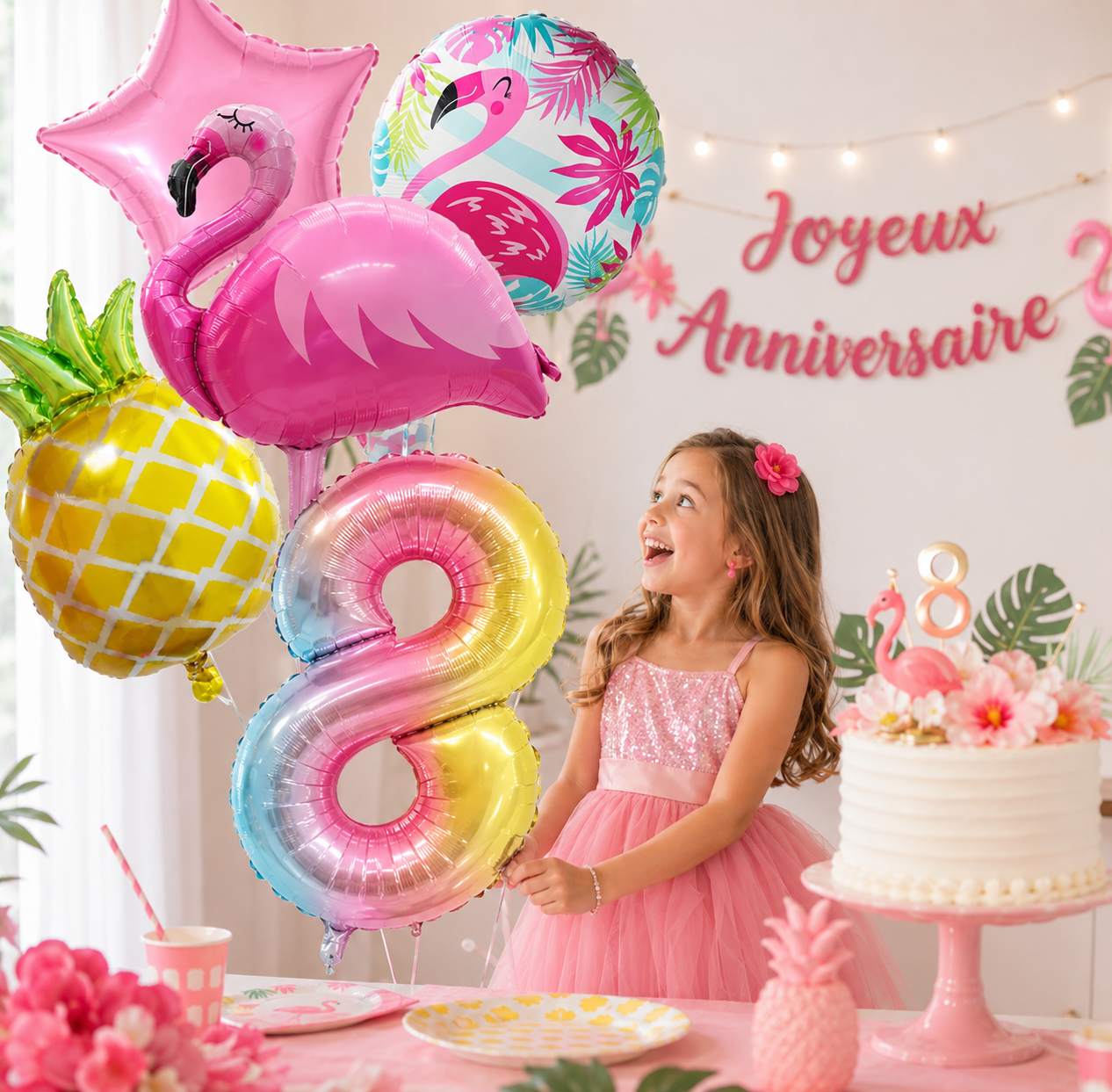 Ballons d anniversaire | Tropicale Flamant Rose