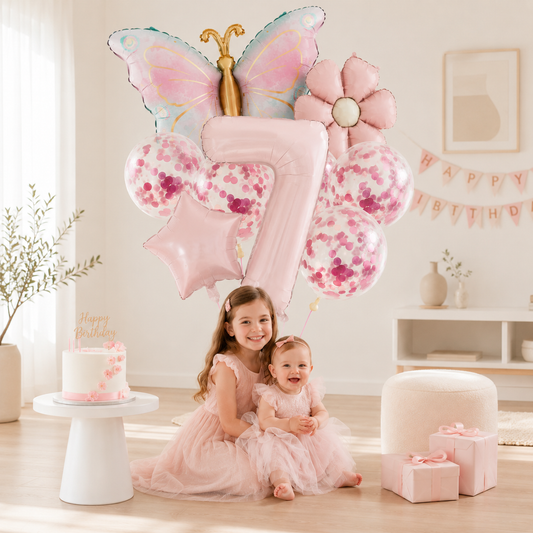 10Pcs 40-inch Blue & Pink Digital Butterfly Daisy Balloon Set - Perfect Butterfly-Themed Birthday Decoration for Boys & Girls‌