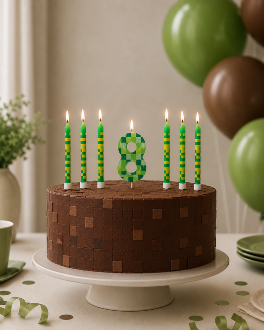 7pcs Green my world Candle Birthday Party Pixel Theme Birthday Party Video Game Party Decoration 0-9 Cake Top Digital Candles