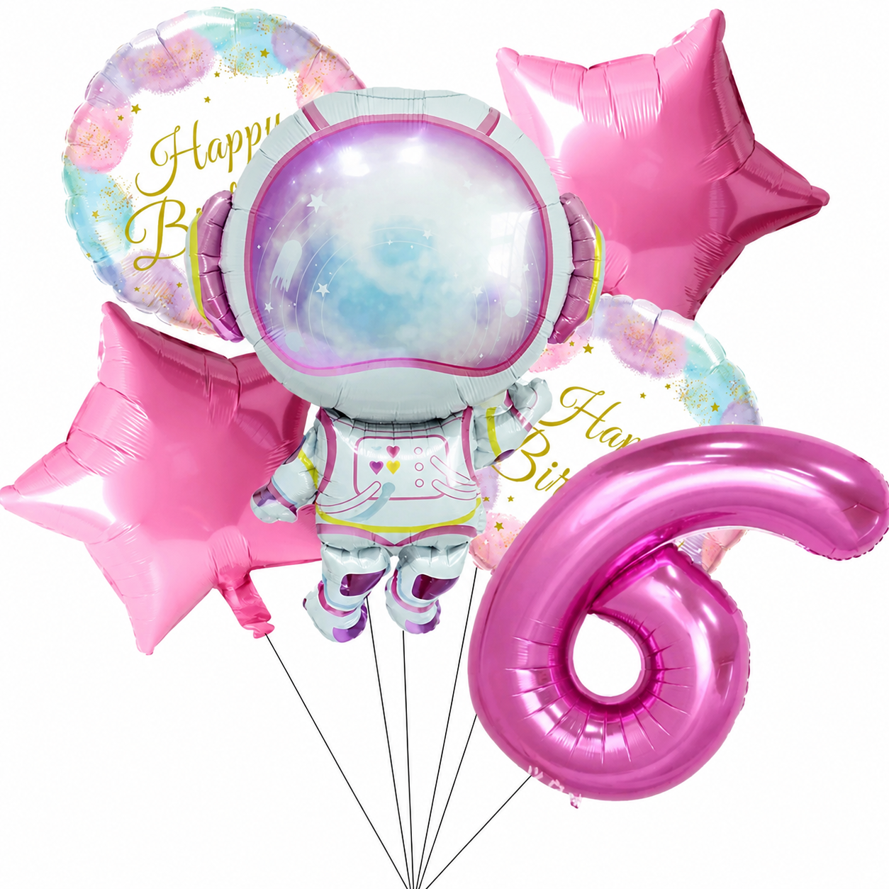 Ballons Anniversaire Astronaute Rose avec Chiffre 32 pouces | Lot de 6 pièces