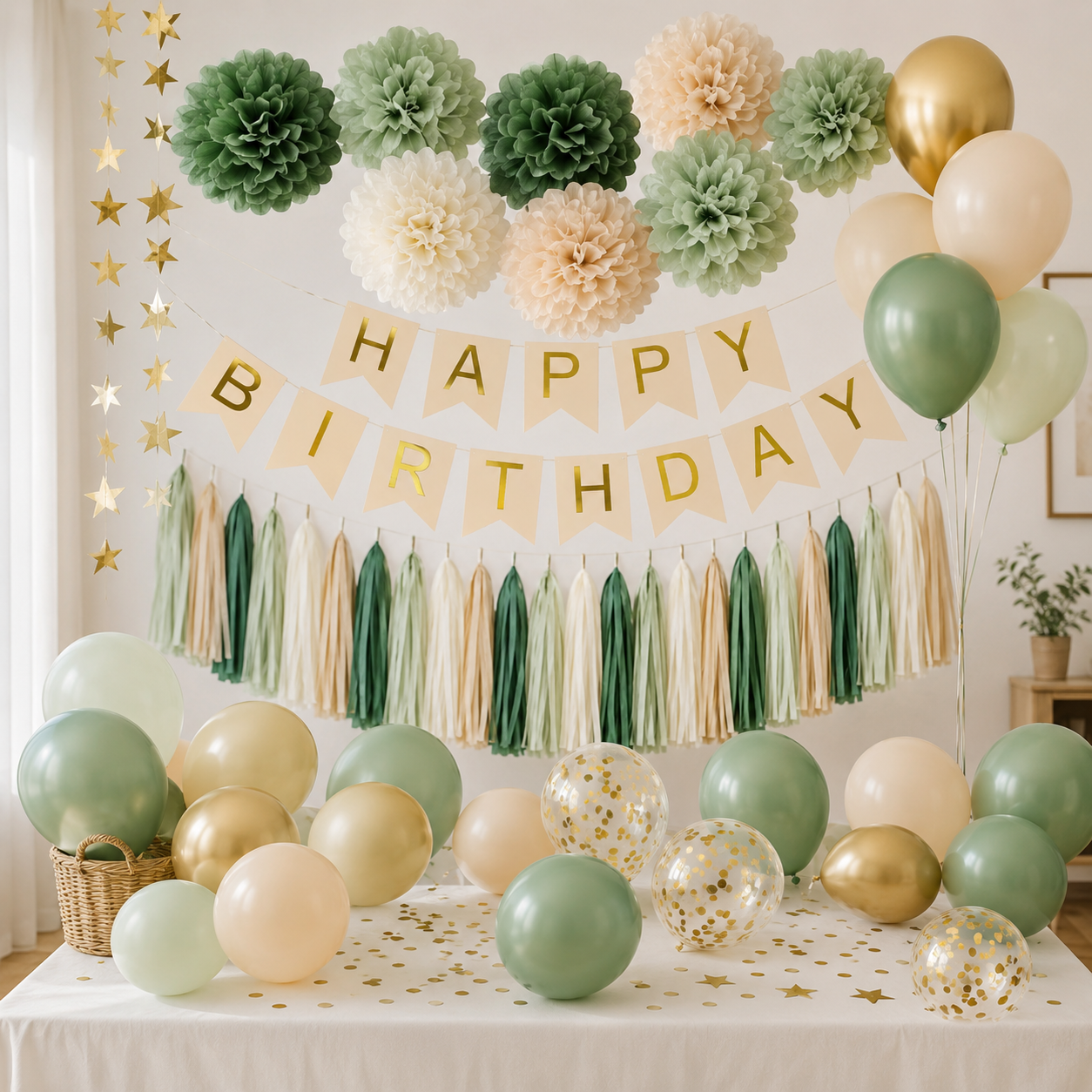 Fanion Happy Birthday |Kit Décoration Anniversaire | Vert & Doré