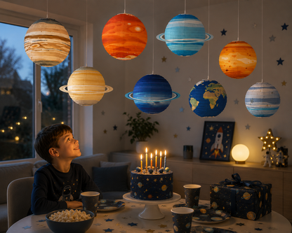 Eight Planets Foldable Birthday Paper Ball Lampion Hanging Galaxy Lanterns Space Theme Lanterns Kids Party Decor Paper Lantern