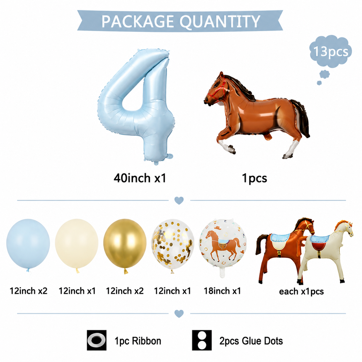 Ballon Chiffre | Décoration Anniversaire Cheval | 13 Pièces