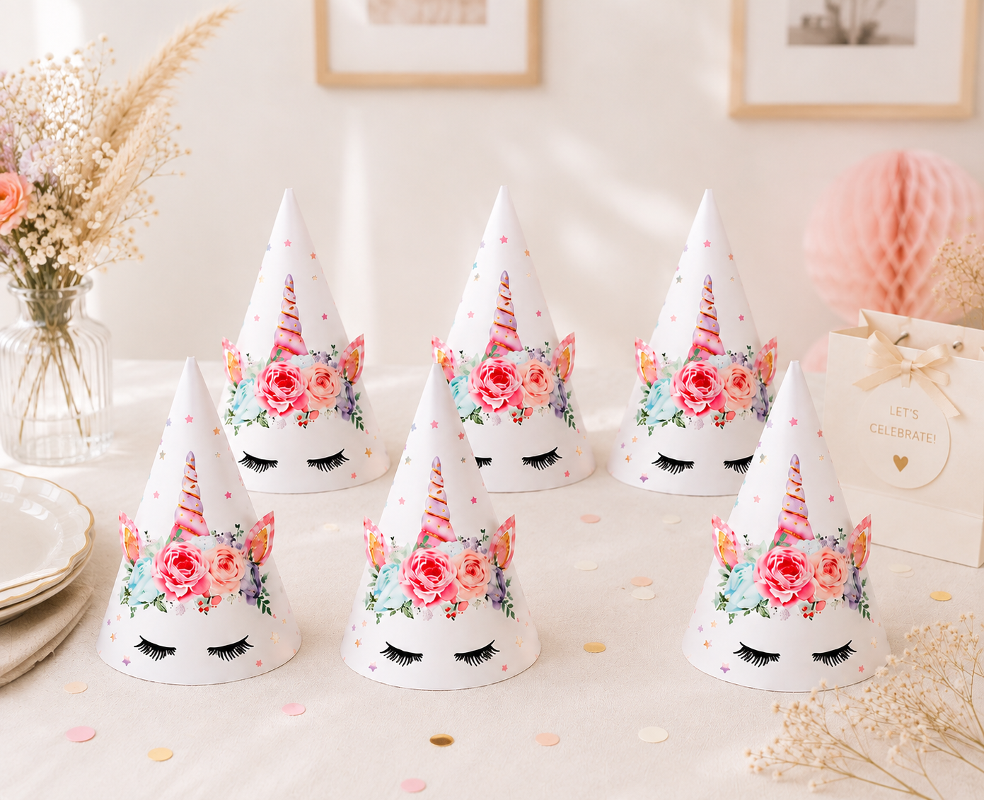 Anniversaire chapeau | Licorne Féerique | lot de 6