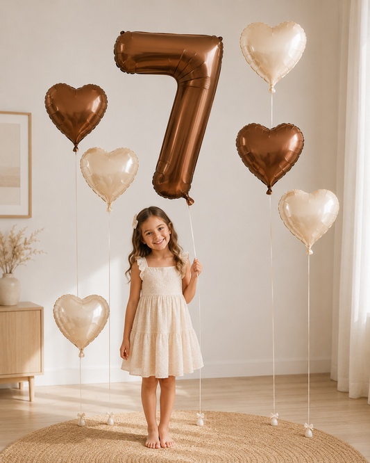 Ballon pour Anniversaire Brun Cuivré | Cœurs | Lot de 7 Pièces