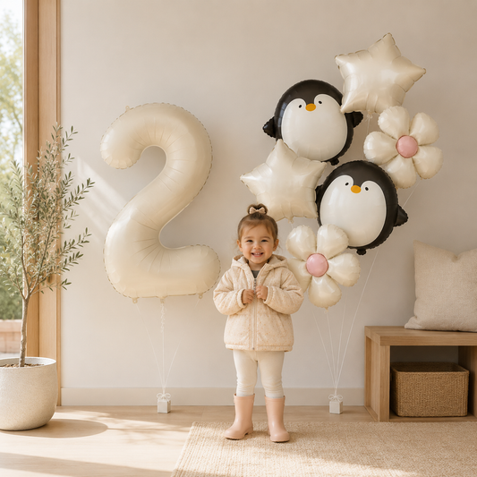 8pcs Penguin Daisy Cream Colored Balloon Set Featuring for Birthday Parties Gatherings Decoration Supplies Home Decor Shower