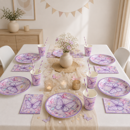 Décoration Anniversaire Papillon | Vaisselle de Table | 80 Pièces