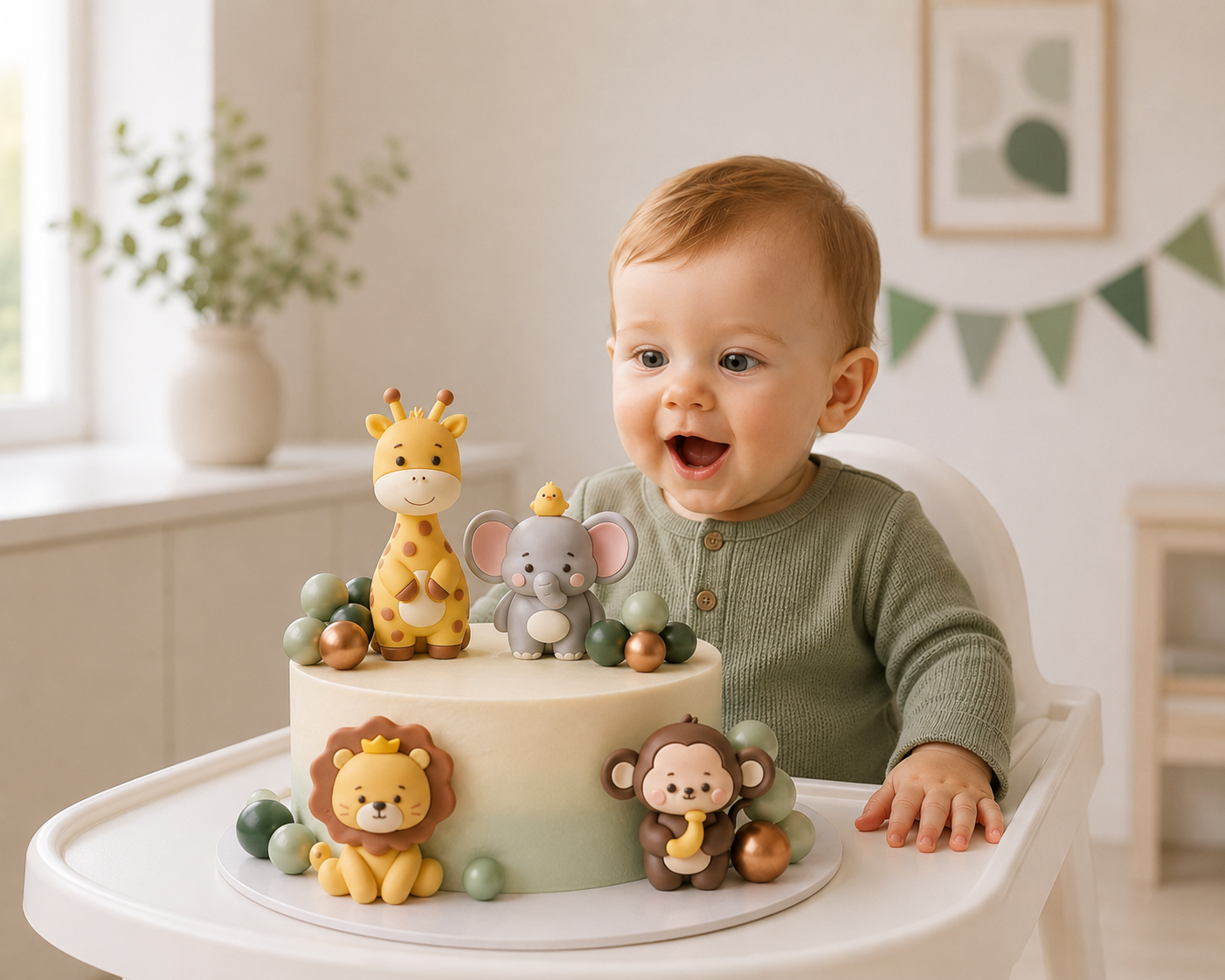Cake Toppers Safari | Vert Sauge et Or 24 pièces