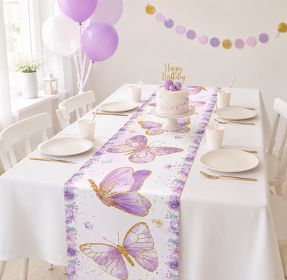 180x35cm Purple Butterfly Table Runner For Birthday Party Decor Wedding Birthday Party Supplies Home Holiday Table Decor