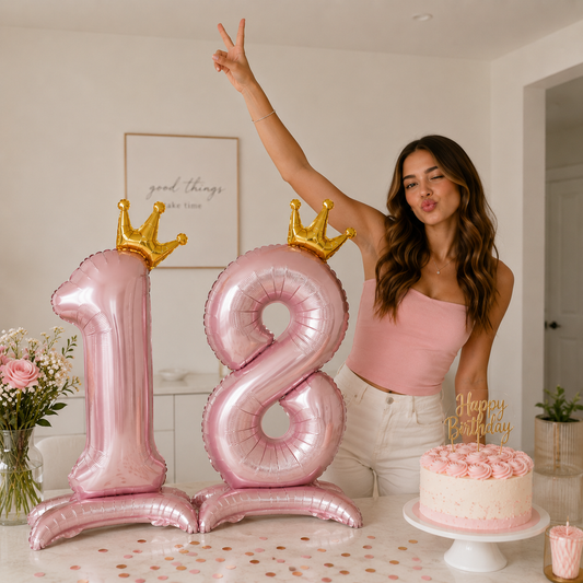 Ballon Chiffre Anniversaire sur Pied avec Couronne | 40 Pouces | Rose Gold