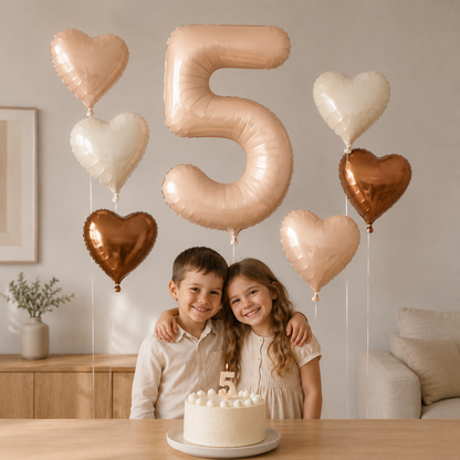 Ballon d'Anniversaire Champagne | Cœurs | Lot de 7 Pièces
