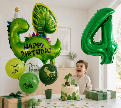 7pcs Happy Birthday Dinosaur Number Star Foil Balloons with Jurassic Theme Latex Balloon Children's Birthday Party Decorations