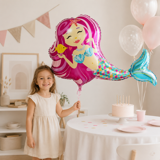 Ballon Anniversaire Sirène Rose Géant 96 cm | Décoration Fête