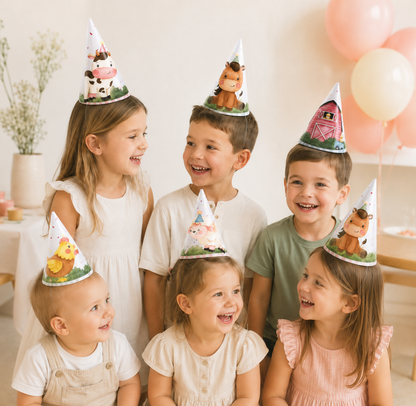 6pcs Farm Animal Paper Hat Carton Birthday Hats For Kids Farmland Animal Happy Birthday Party Decorations DIY Party Supplies