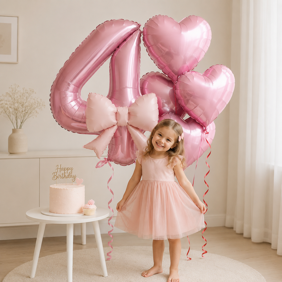 Ballons Anniversaire Rose avec Nœud | Lot de 6 Pièces