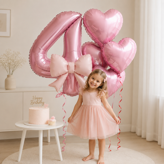 Ballons Anniversaire Rose avec Nœud | Lot de 6 Pièces
