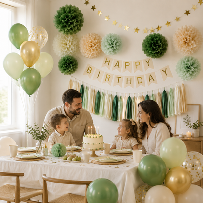 Fanion Happy Birthday |Kit Décoration Anniversaire | Vert & Doré