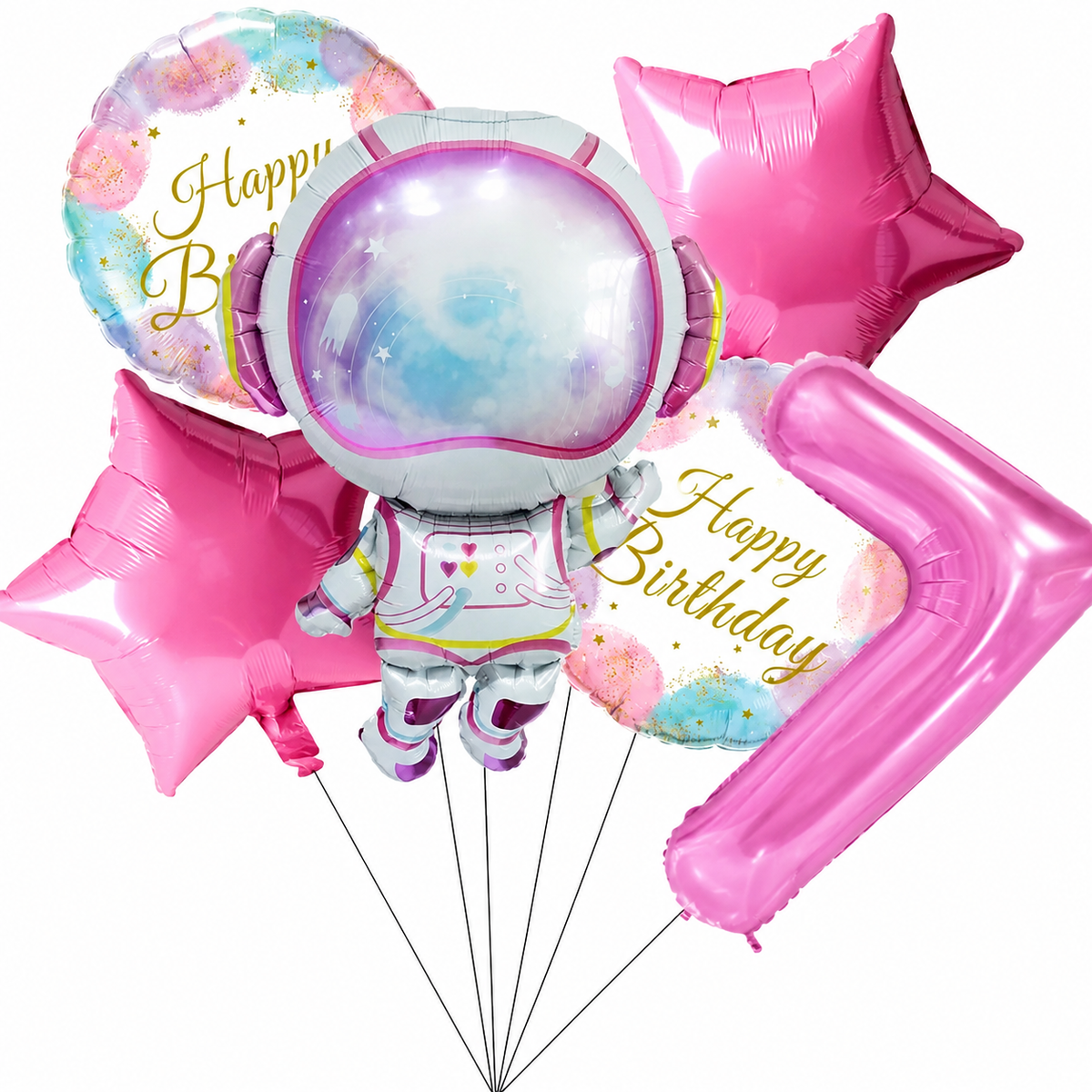 Ballons Anniversaire Astronaute Rose avec Chiffre 32 pouces | Lot de 6 pièces
