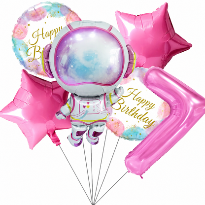 Ballons Anniversaire Astronaute Rose avec Chiffre 32 pouces | Lot de 6 pièces