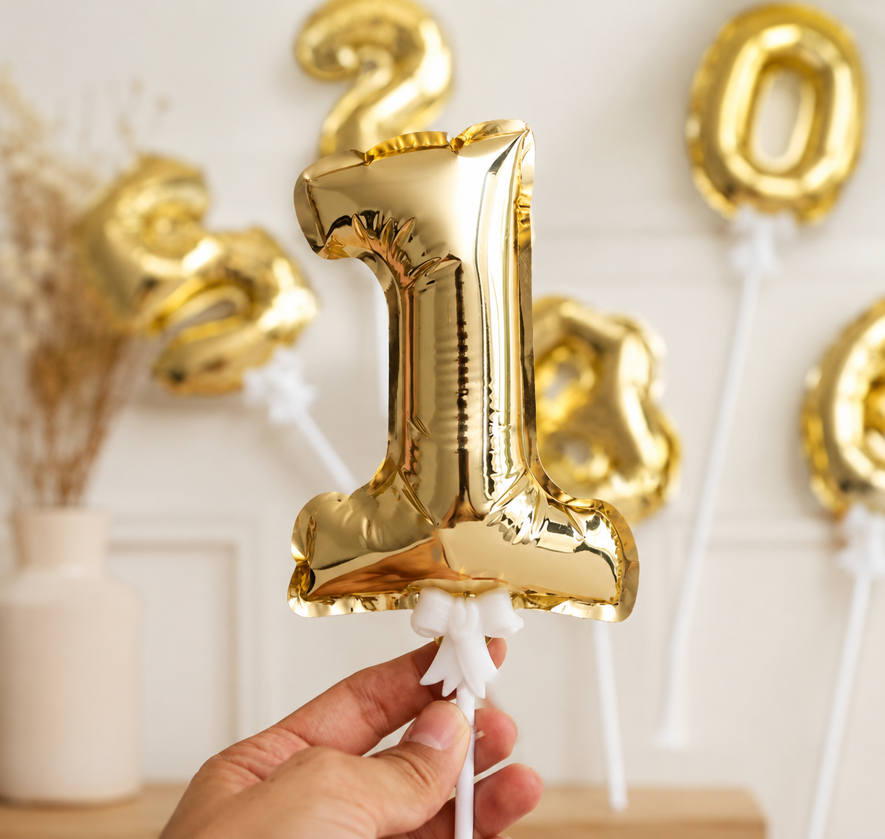 5Inch Gold Foil Number Balloons for Cake Decorations Mini Cupcake Topper Wedding Birthday Party Photo Props Supplies Number 0-9