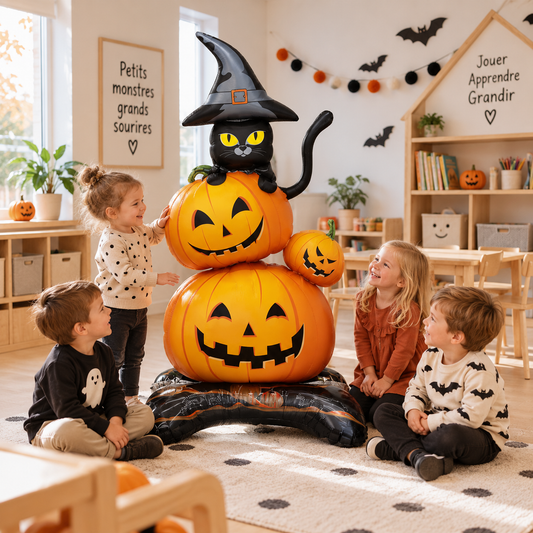 Ballon Halloween Géant Chat Noir et Citrouilles 140 cm | Décoration Halloween
