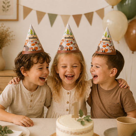 Chapeau Anniversaire | Animaux de la Forêt | Lot de 8