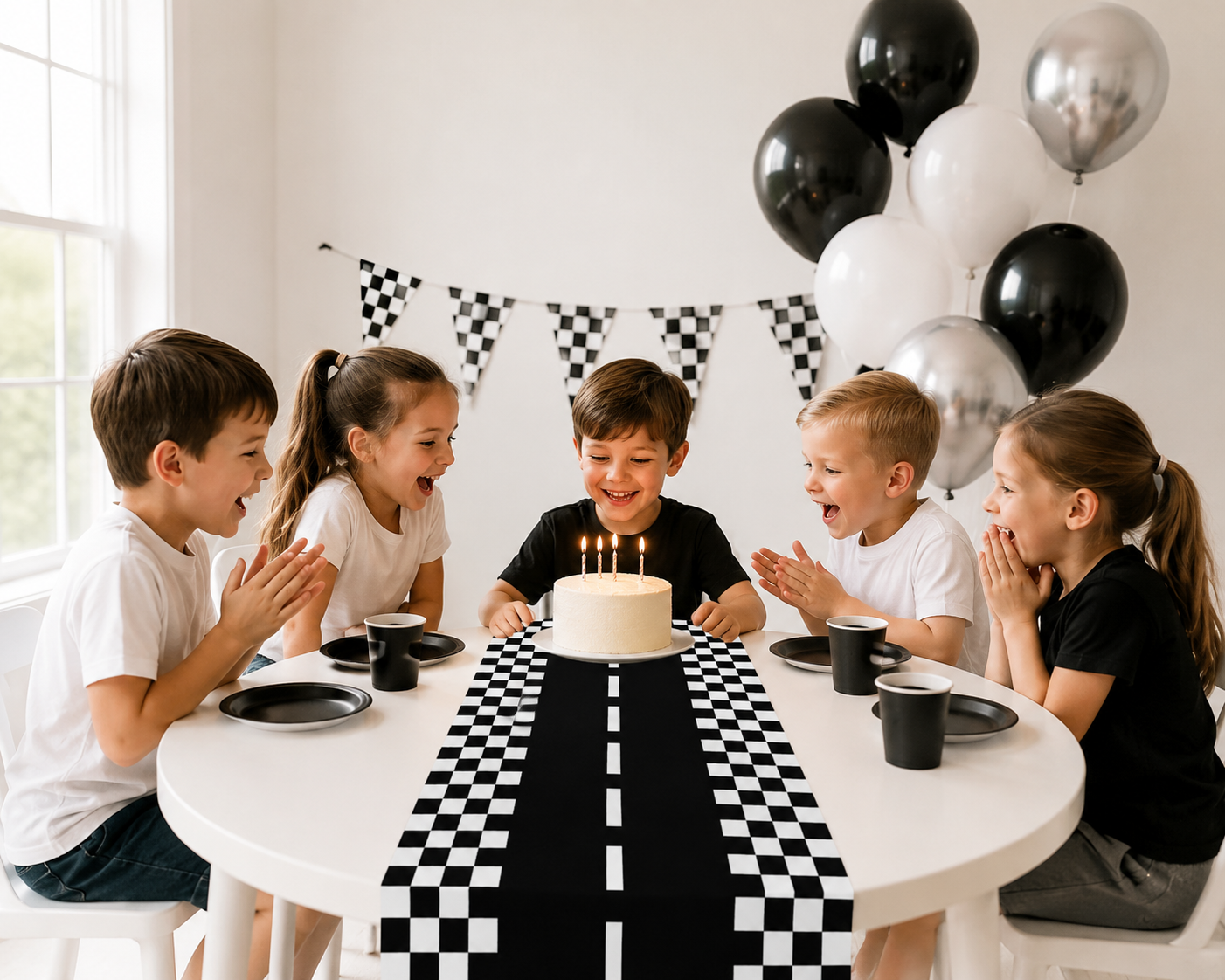 Racing Car Table Runner Tablecloths Table cover checkered flag racing road track kids Race Car Themed birthday Party Decoration