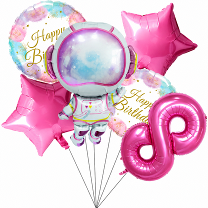 Ballons Anniversaire Astronaute Rose avec Chiffre 32 pouces | Lot de 6 pièces