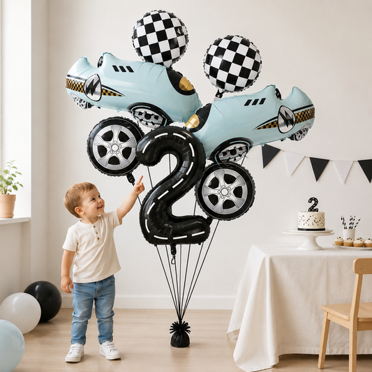 7 Pcs Race Car Birthday Balloons 40 Inch Racetrack Black Number 3 Balloon for 3st Birthday Race Car Theme Party Decor Supplies