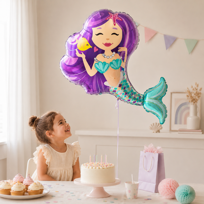 Ballon d'Anniversaire Sirène Mauve Géant 96 cm | Décoration Fête