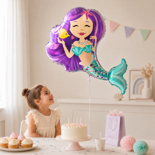 Ballon d'Anniversaire Sirène Mauve Géant 96 cm | Décoration Fête