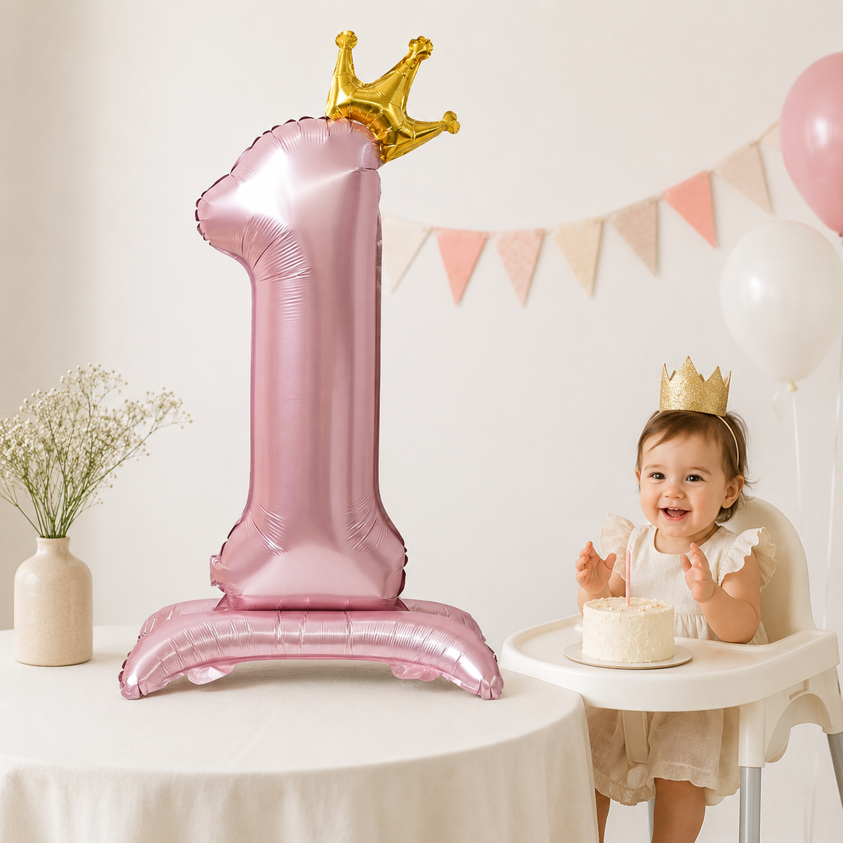 Ballon Chiffre Anniversaire sur Pied avec Couronne | 40 Pouces | Rose Gold