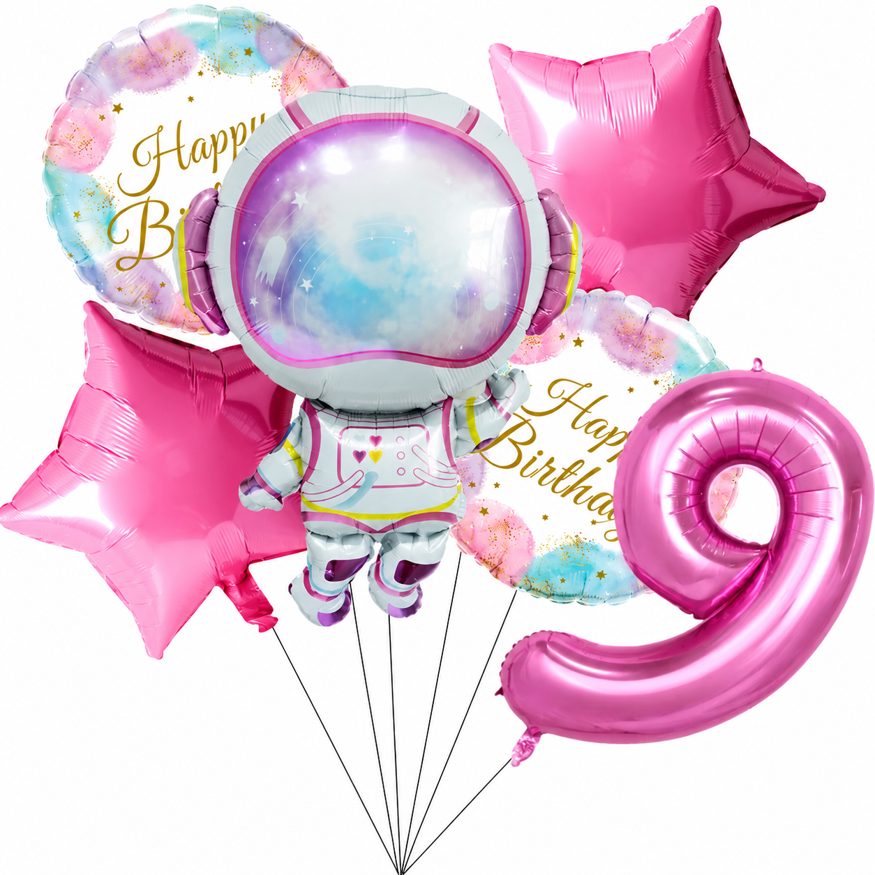 Ballons Anniversaire Astronaute Rose avec Chiffre 32 pouces | Lot de 6 pièces