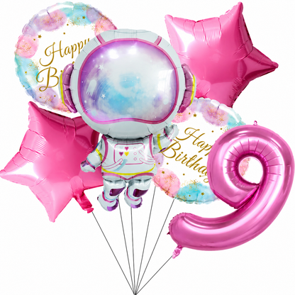 Ballons Anniversaire Astronaute Rose avec Chiffre 32 pouces | Lot de 6 pièces
