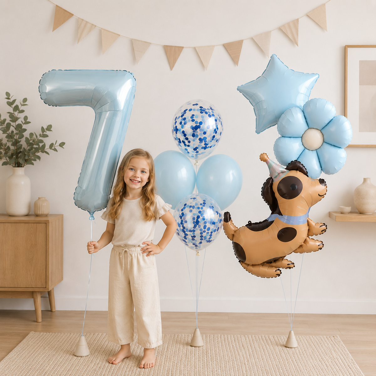 Ballon Anniversaire Chien Bleu | Lot de 8 Pièces