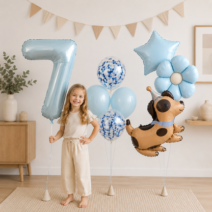Ballon Anniversaire Chien Bleu | Lot de 8 Pièces