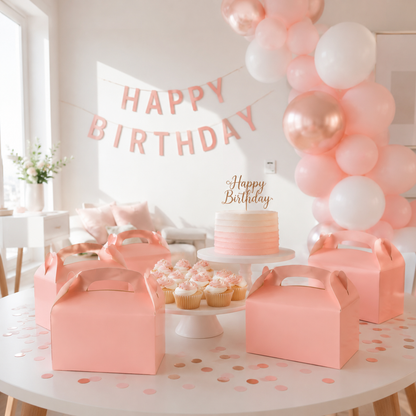 10/30/50PCS Handle Treat Box Biscuit Baking Paper Candy Cookie Box for Guests Birthday Party Pink Goodies Bag Packaging Favors