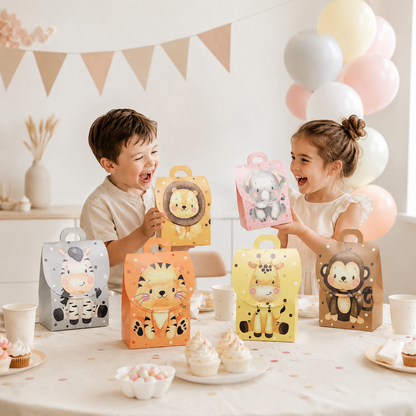 24/48PCS Safari Animal Gift Boxes Jungle Animal Party Gift Candy Box with Handles for Snaks
