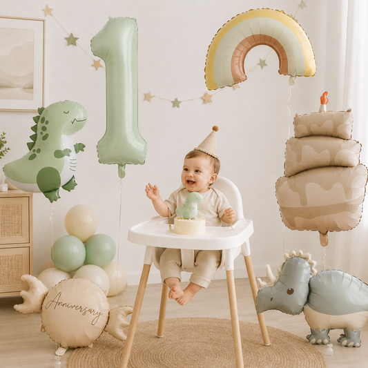 8pcs Retro Matte Colored Dinosaur Cake Candy Rainbow Foil Number Balloon Happy Birthday Party Decor Background Photo Props